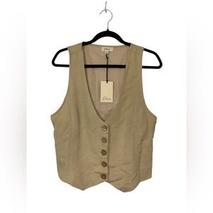 Elan Women's Linen Beige Button-Down Vest size XL NWT
